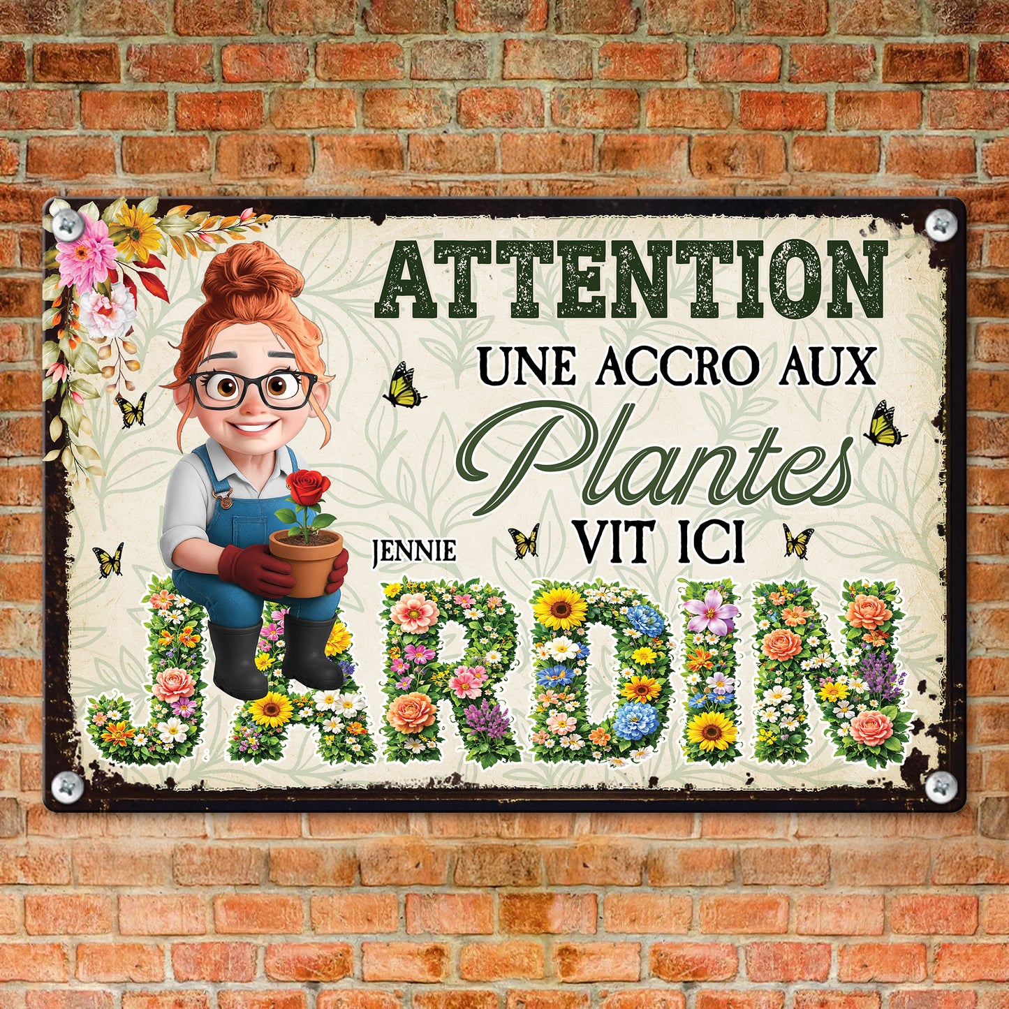 Attention ! Un Accro Aux Plantes Vit Ici – Plaque En Métal Personnalisée