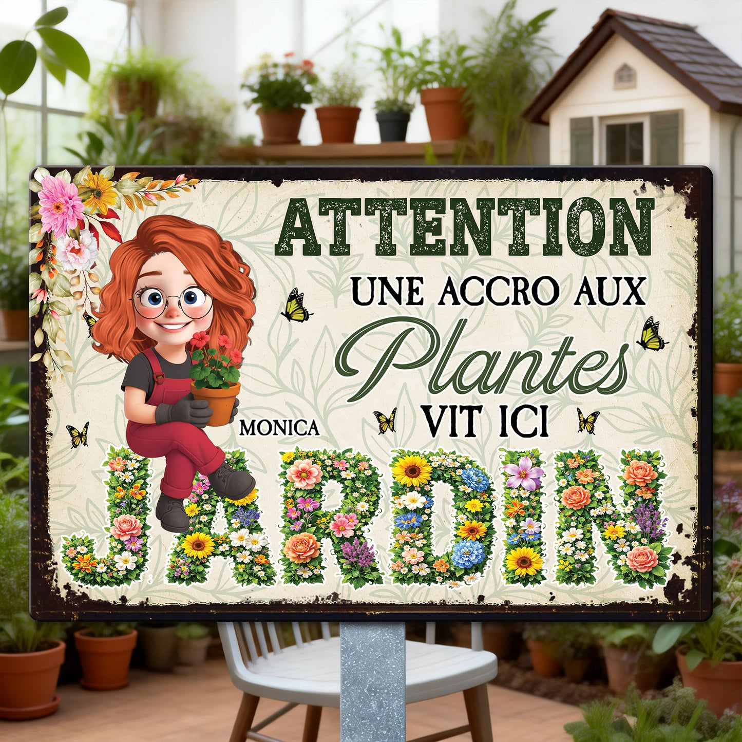 Attention ! Une Accro Aux Plantes Vit Ici – Plaque En Métal Personnalisée
