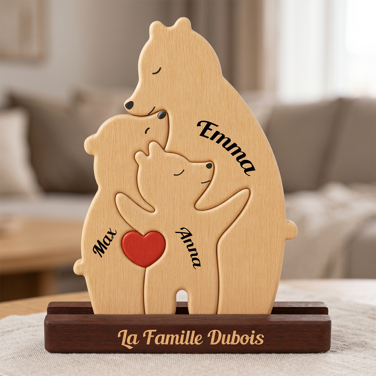 Familial Personnalisé Avec Un Ours – Puzzle En Bois Personnalisé Avec Prénom Gravé