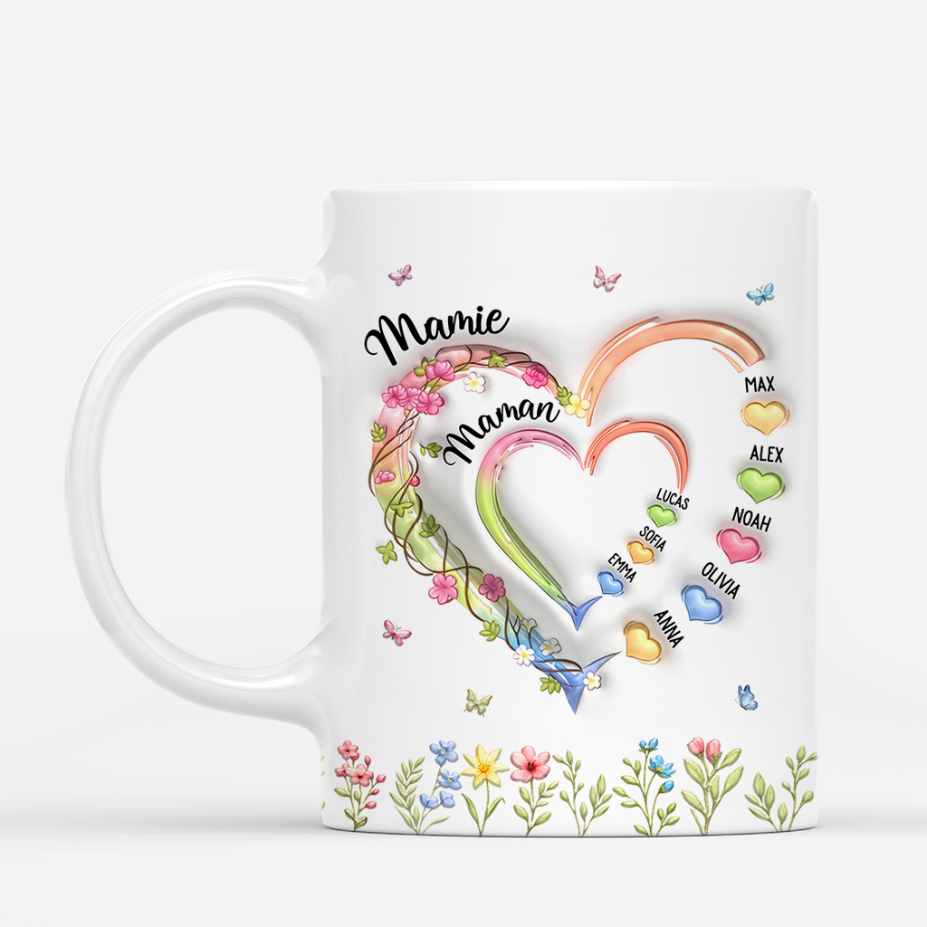 Oma Kinder Herzen - Personalisiertes Geschenk - Mama Tasse Kletterpflanze Blüten - Mug Personnalisé