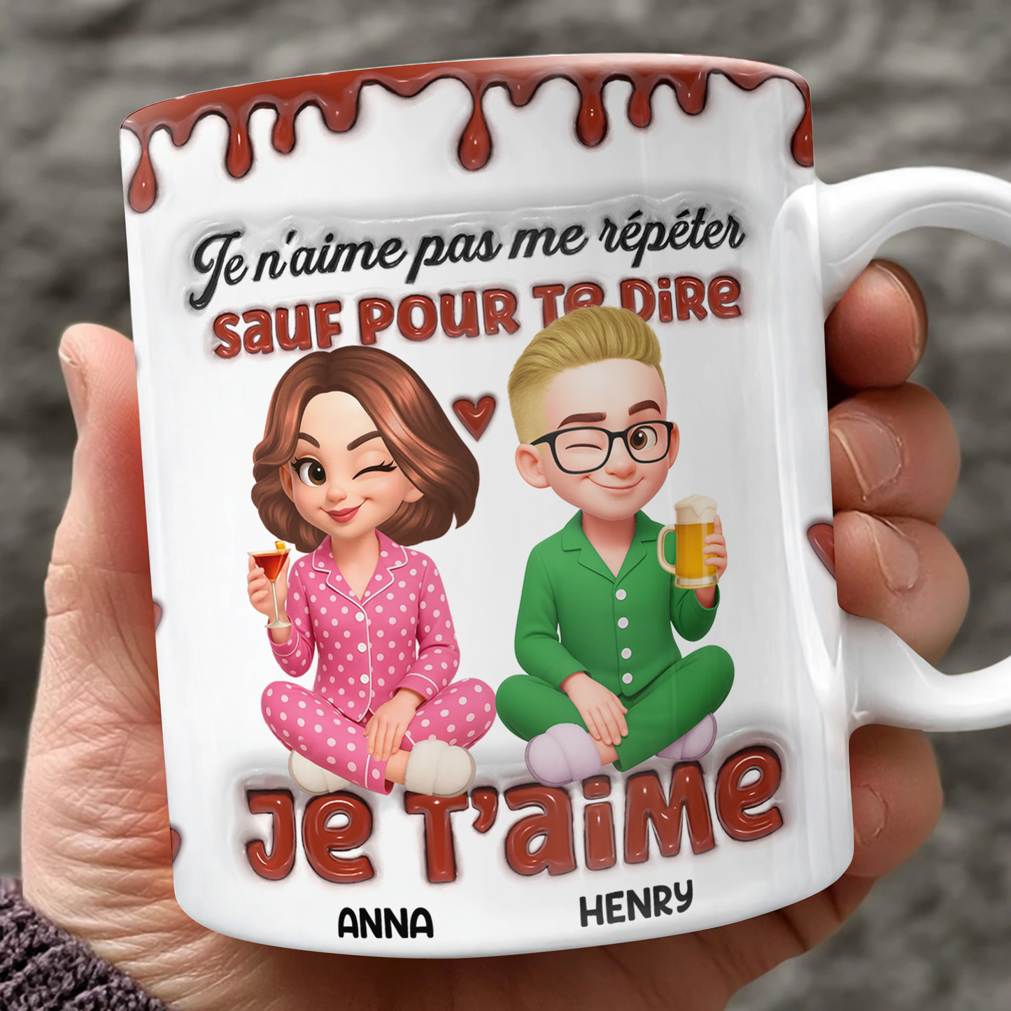 Je n’aime Pas Me Répéter Sauf Pour Te Dire Je t’aime. - Mug Personnalisé 3D Gonflé Effet