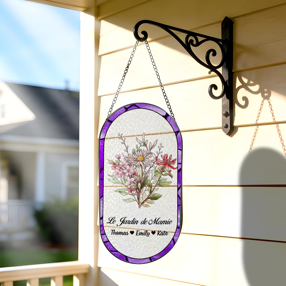 Le Jardin - Attrape-Soleil Rectangulaire à Coins Arrondis en Vitrail Personnalisé