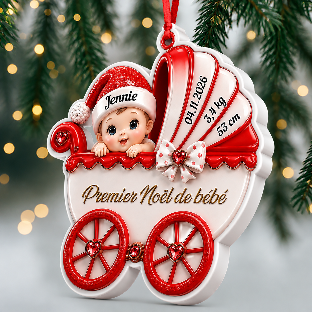 Ornement Premier Noël De Bébé Et Nouveau-né - Ornement 3D Acrylique Personnalisé