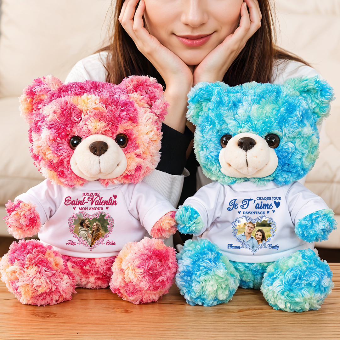 Je T'aime Davantage - Ours En Peluche en T-shirt Personnalisé avec Photo