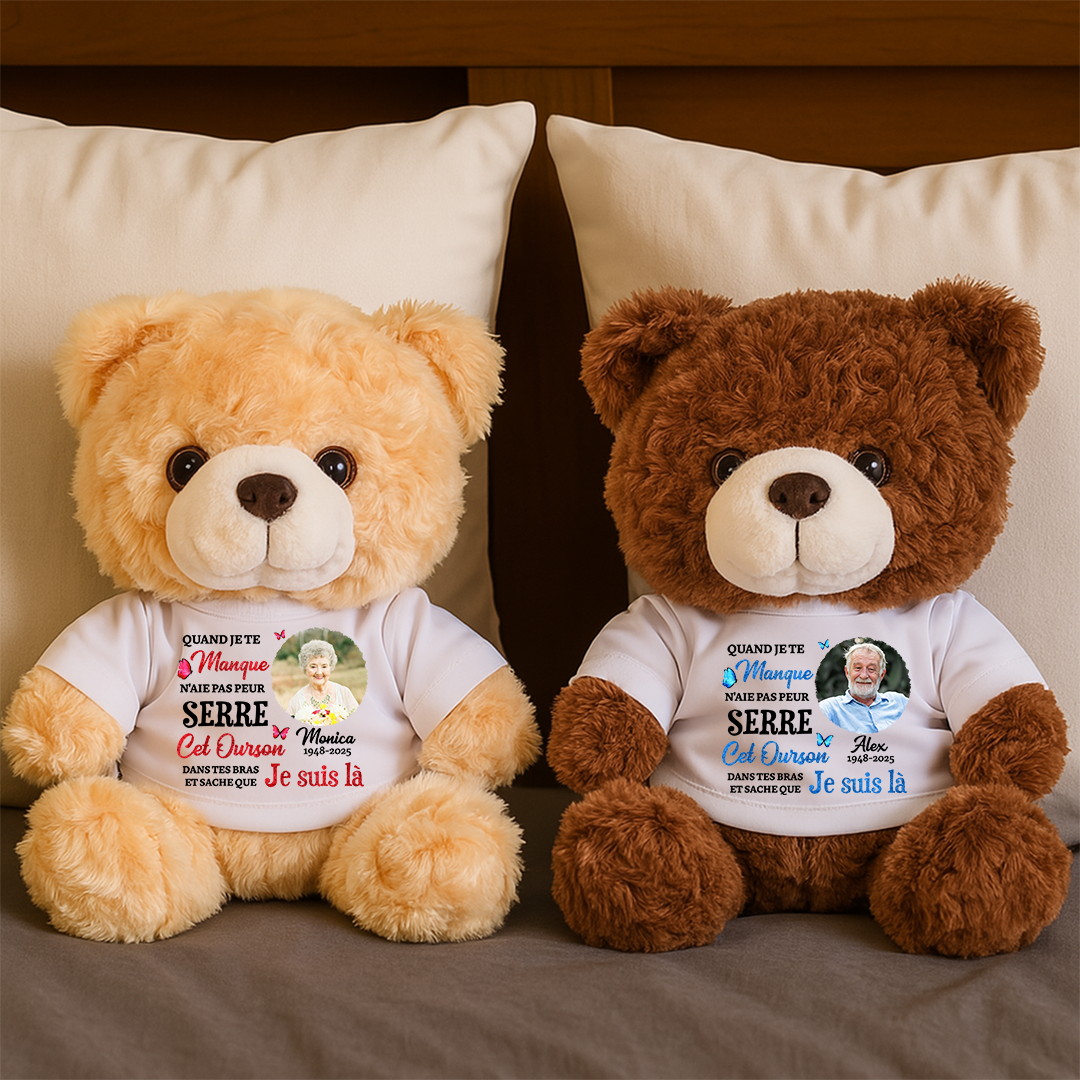 Quand Je Te Manque N'aie Pas Peur- Ours En Peluche en T-shirt Personnalisé avec Photo