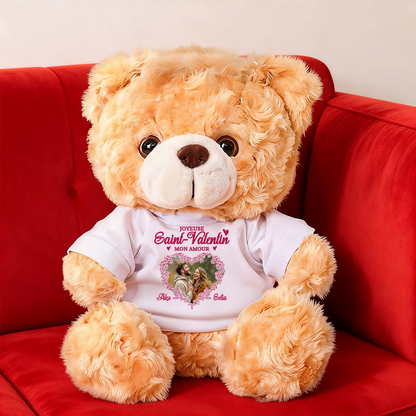 Je T'aime Davantage - Ours En Peluche en T-shirt Personnalisé avec Photo