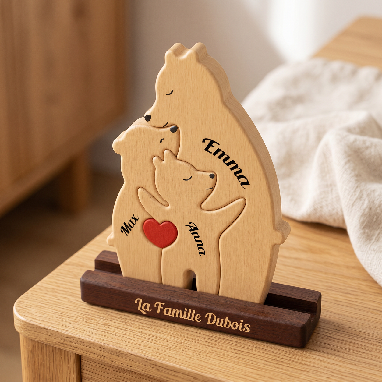 Familial Personnalisé Avec Un Ours – Puzzle En Bois Personnalisé Avec Prénom Gravé