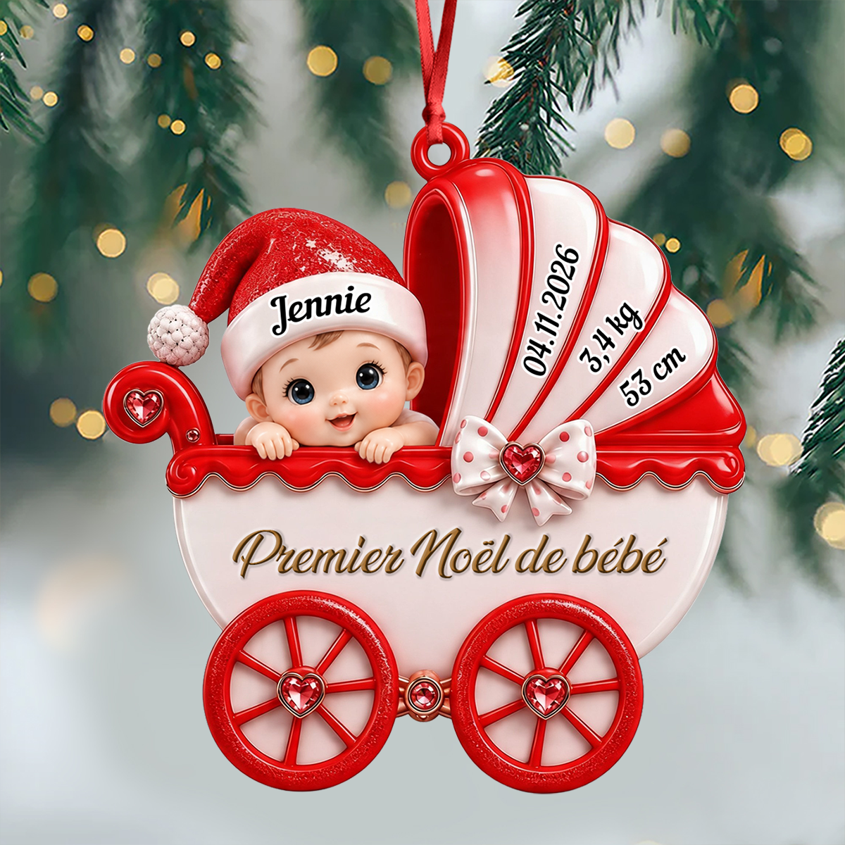 Ornement Premier Noël De Bébé Et Nouveau-né - Ornement 3D Acrylique Personnalisé