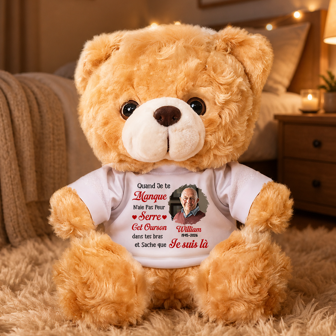 Quand Je Te Manque - Ours En Peluche en T-shirt Personnalisé avec Photo