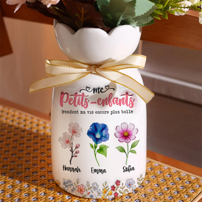 Mes Petits-enfants Rendent Ma Vie Encore Plus Belle Fleur - Vase Décoratif Personnalisé Pour La Maison
