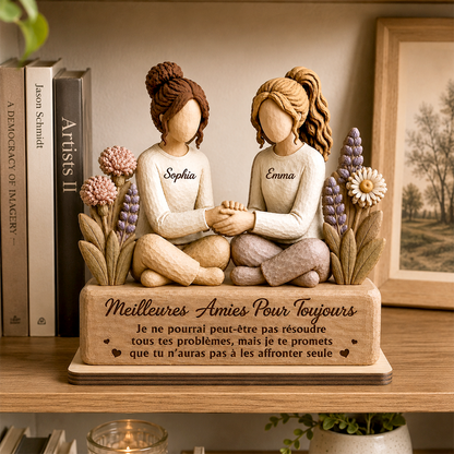 Meilleures Amies Pour La Vie – Plaque en Bois Personnalisée à 2 Couches avec Socle Plat