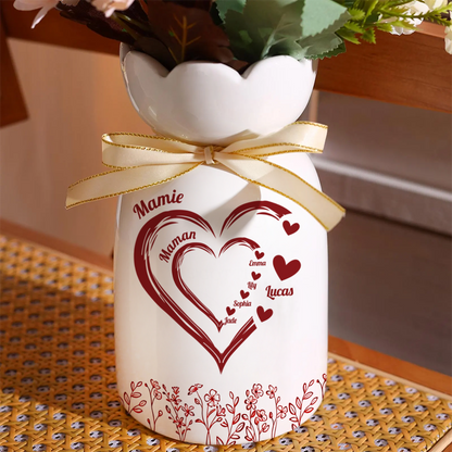Maman Mamie Avec Coeur Rouge - Vase Décoratif Personnalisé Pour La Maison