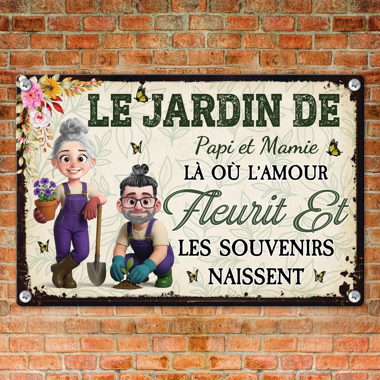 Le Jardin De Papi Et Mamie – Plaque En Métal Personnalisée