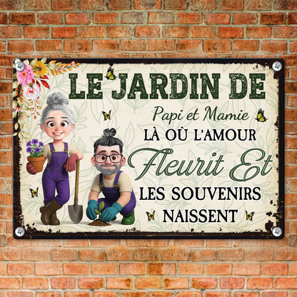 Le Jardin De Papi Et Mamie – Plaque En Métal Personnalisée