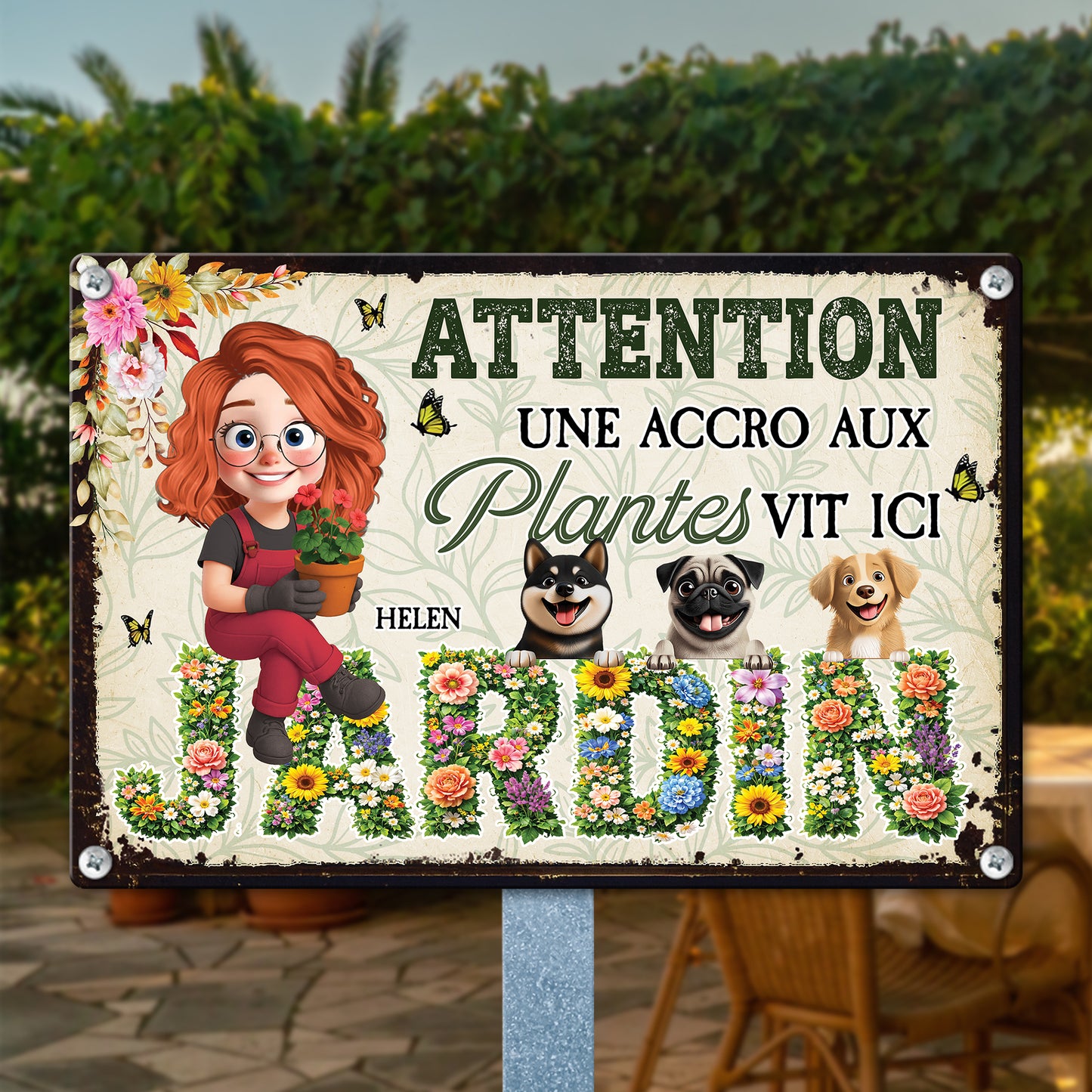 Jardin Une Accro Aux Plantes Vit Ici – Plaque En Métal Personnalisée