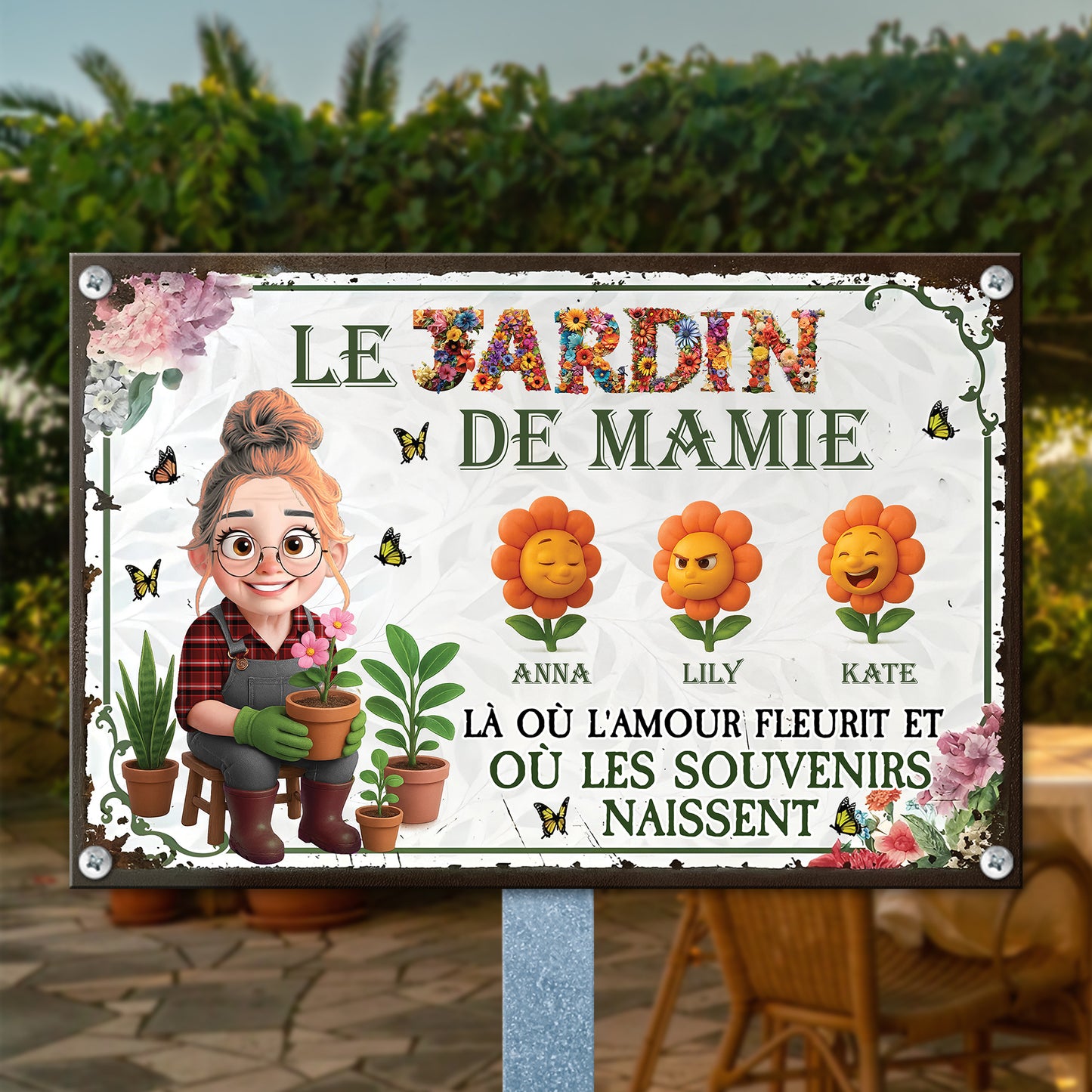 Le Jardin De Mamie  – Plaque En Métal Personnalisée