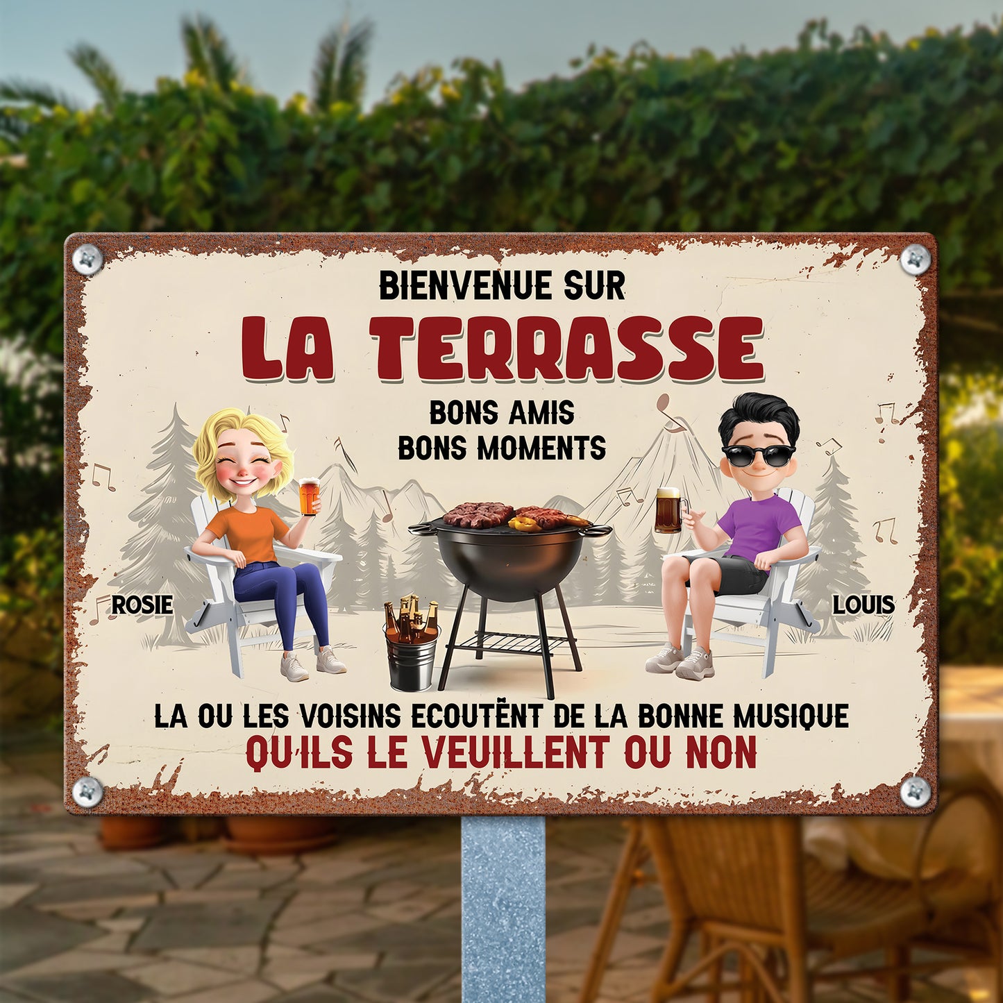 Bienvenue Sur La Terrasse – Plaque En Métal Personnalisée