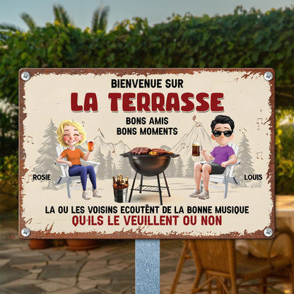 Bienvenue Sur La Terrasse – Plaque En Métal Personnalisée