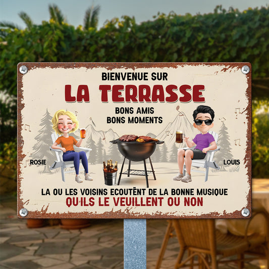 Bienvenue Sur La Terrasse – Plaque En Métal Personnalisée