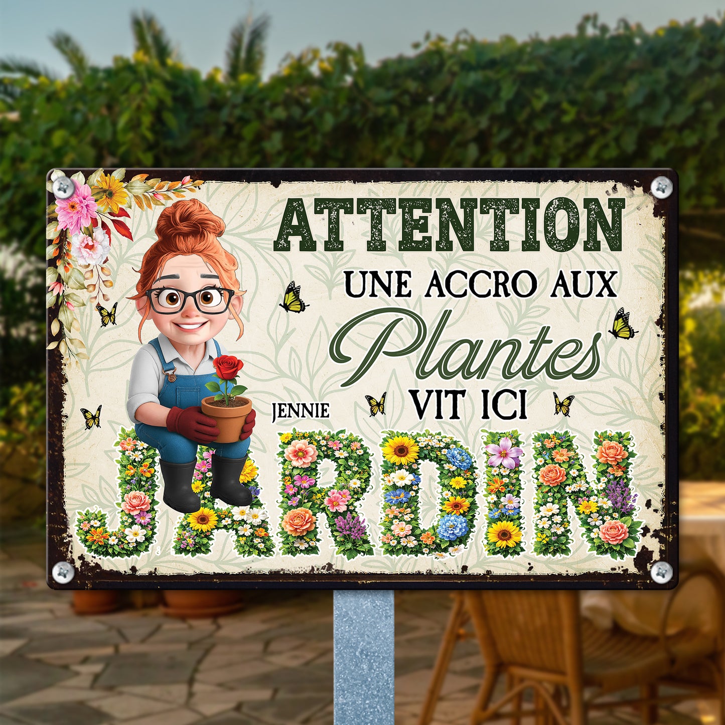 Attention ! Un Accro Aux Plantes Vit Ici – Plaque En Métal Personnalisée