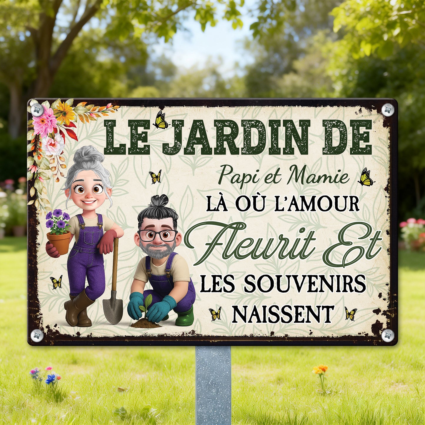 Le Jardin De Papi Et Mamie – Plaque En Métal Personnalisée