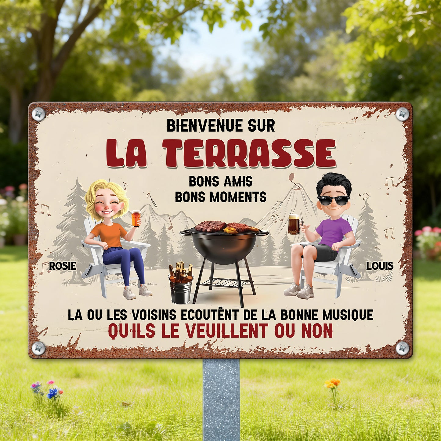 Bienvenue Sur La Terrasse – Plaque En Métal Personnalisée