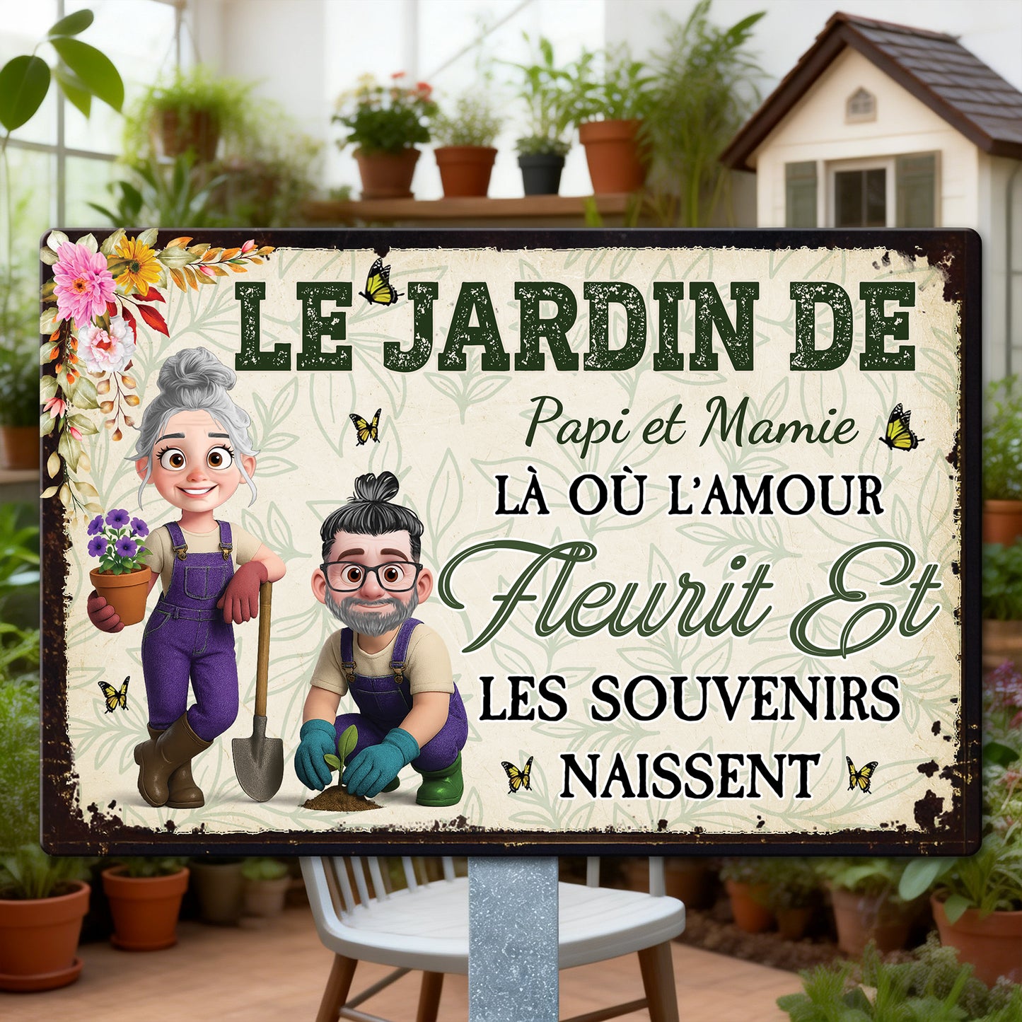 Le Jardin De Papi Et Mamie – Plaque En Métal Personnalisée