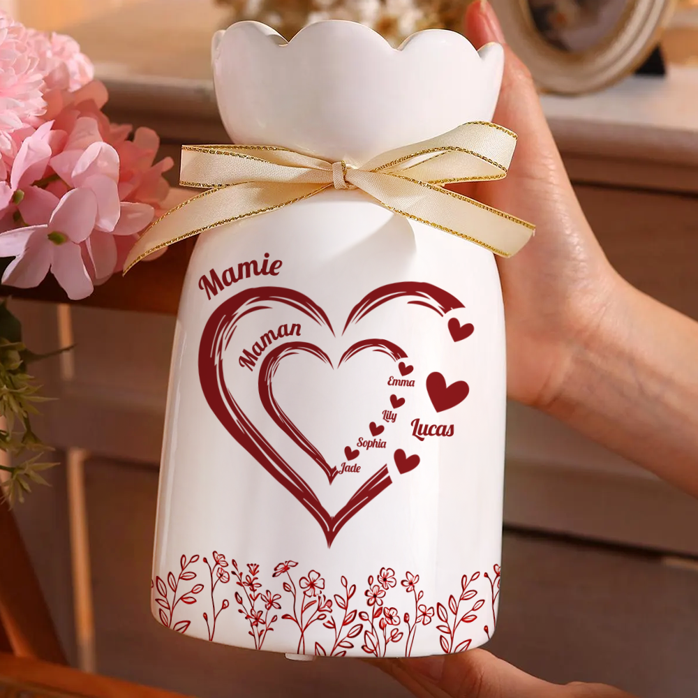 Maman Mamie Avec Coeur Rouge - Vase Décoratif Personnalisé Pour La Maison