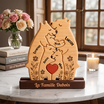Puzzle Familial Personnalisé Fleur Ours – Puzzle En Bois Personnalisé Avec Prénom Gravé