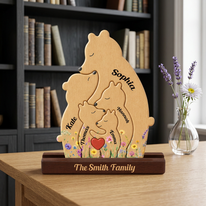 Puzzle Familial Personnalisé Avec Un Ours – Puzzle En Bois Personnalisé Avec Prénom Gravé
