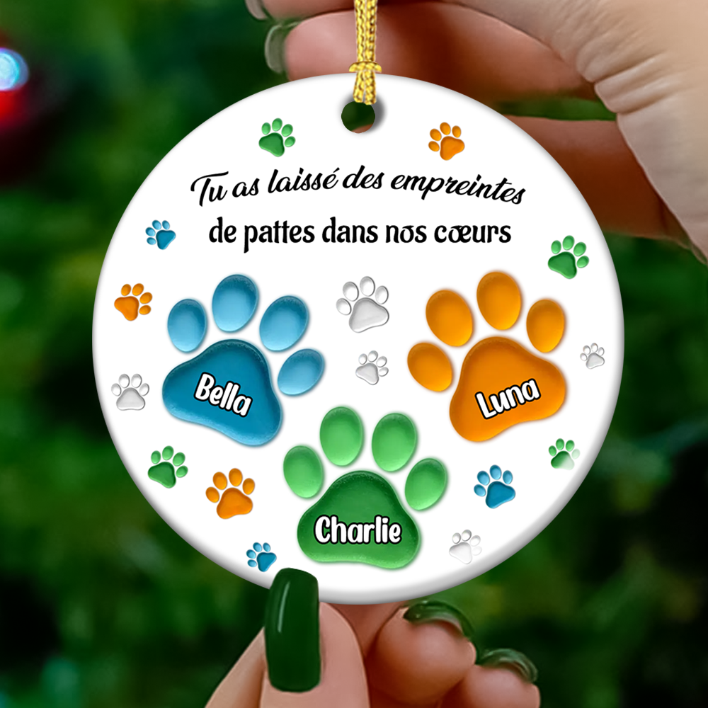 Tu As Laissé Des Empreintes De Pattes Dans Mon Cœur - Ornement Souvenir En Céramique Blanche Avec Effet Relief 3D