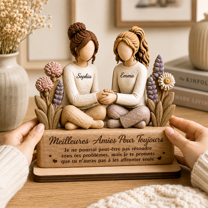 Meilleures Amies Pour La Vie – Plaque en Bois Personnalisée à 2 Couches avec Socle Plat