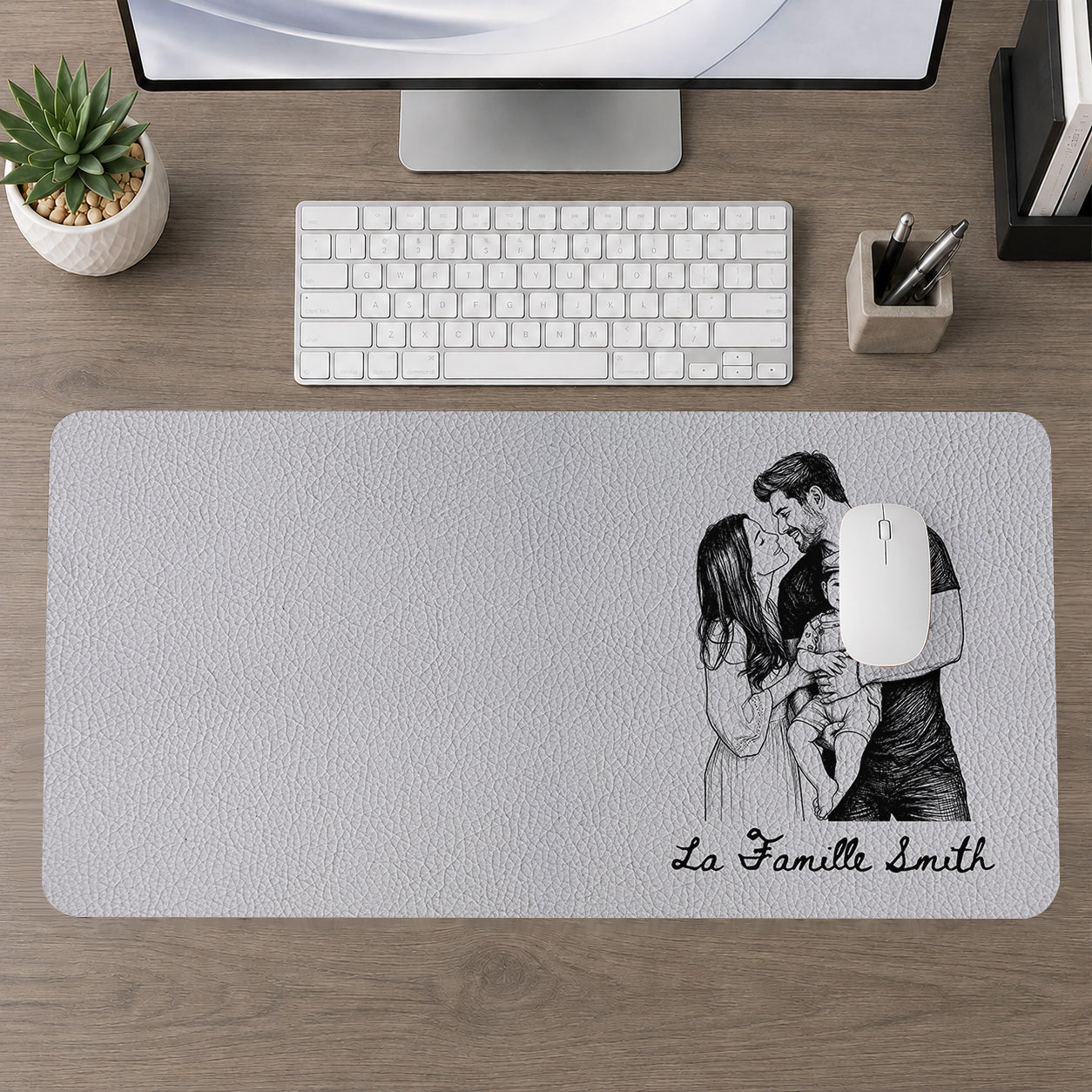 Personnalisé La Famille - Tapis De Bureau En Cuir PU Personnalisé