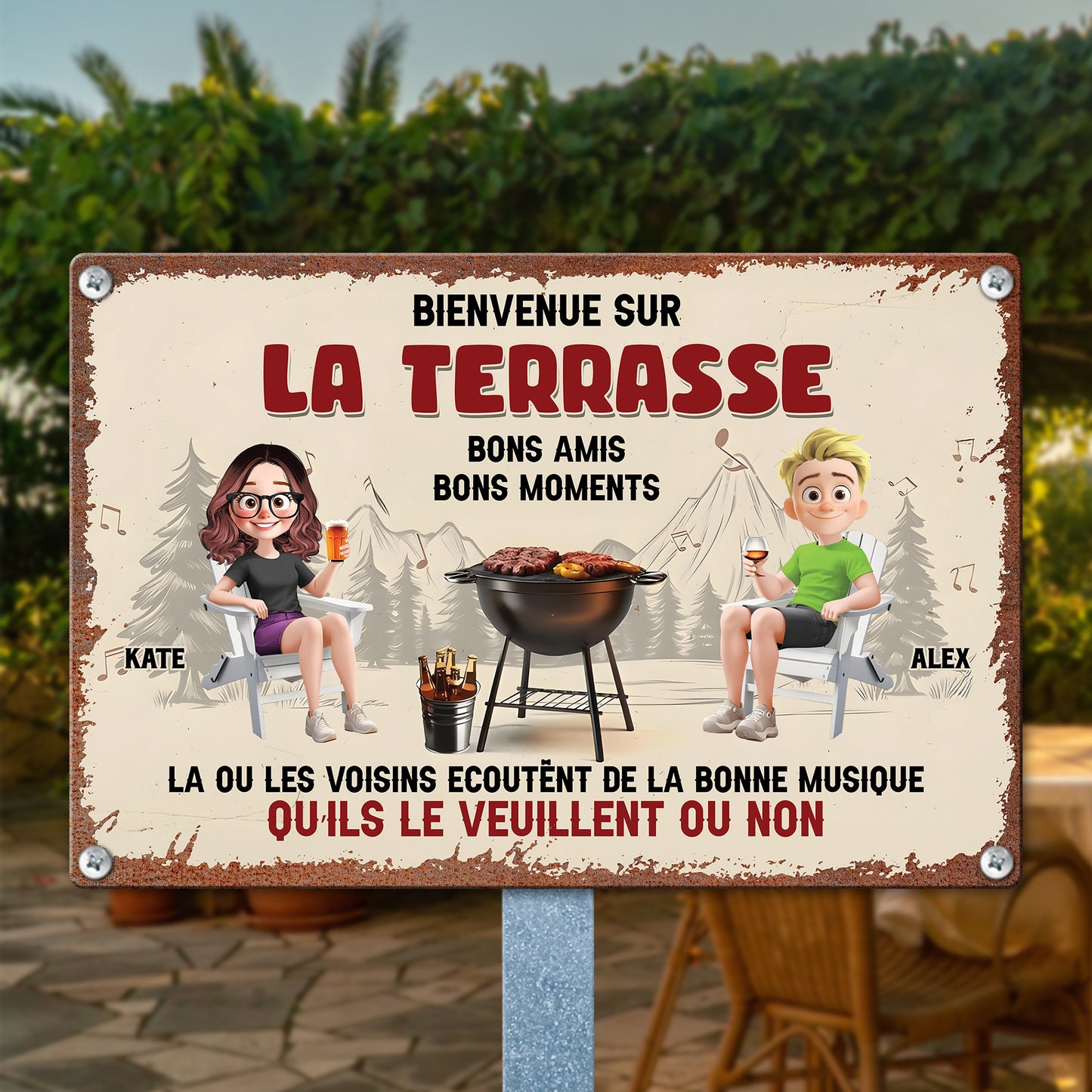 Bienvenue Sur La Terrasse – Plaque En Métal Personnalisée