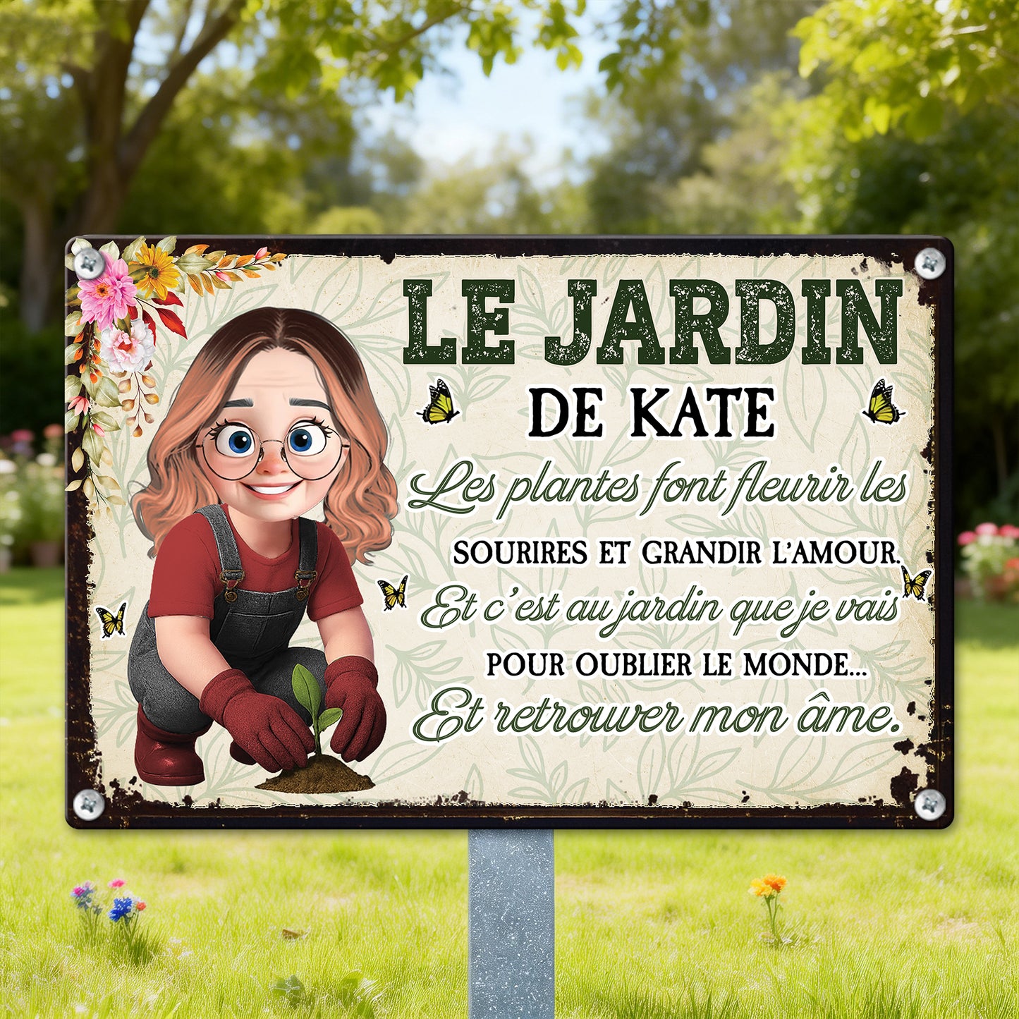 Le Jardin Les Plantes Font Fleurir Les Sourires Et Grandir L’amour  – Plaque En Métal Personnalisée