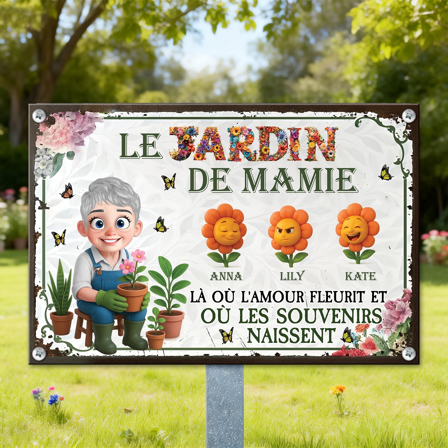 Le Jardin De Mamie  – Plaque En Métal Personnalisée