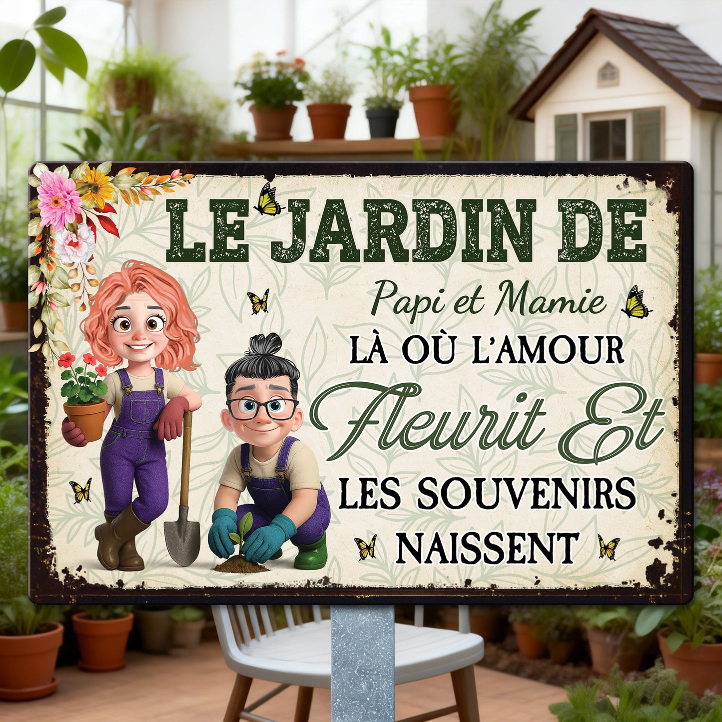 Le Jardin De Papi Et Mamie – Plaque En Métal Personnalisée