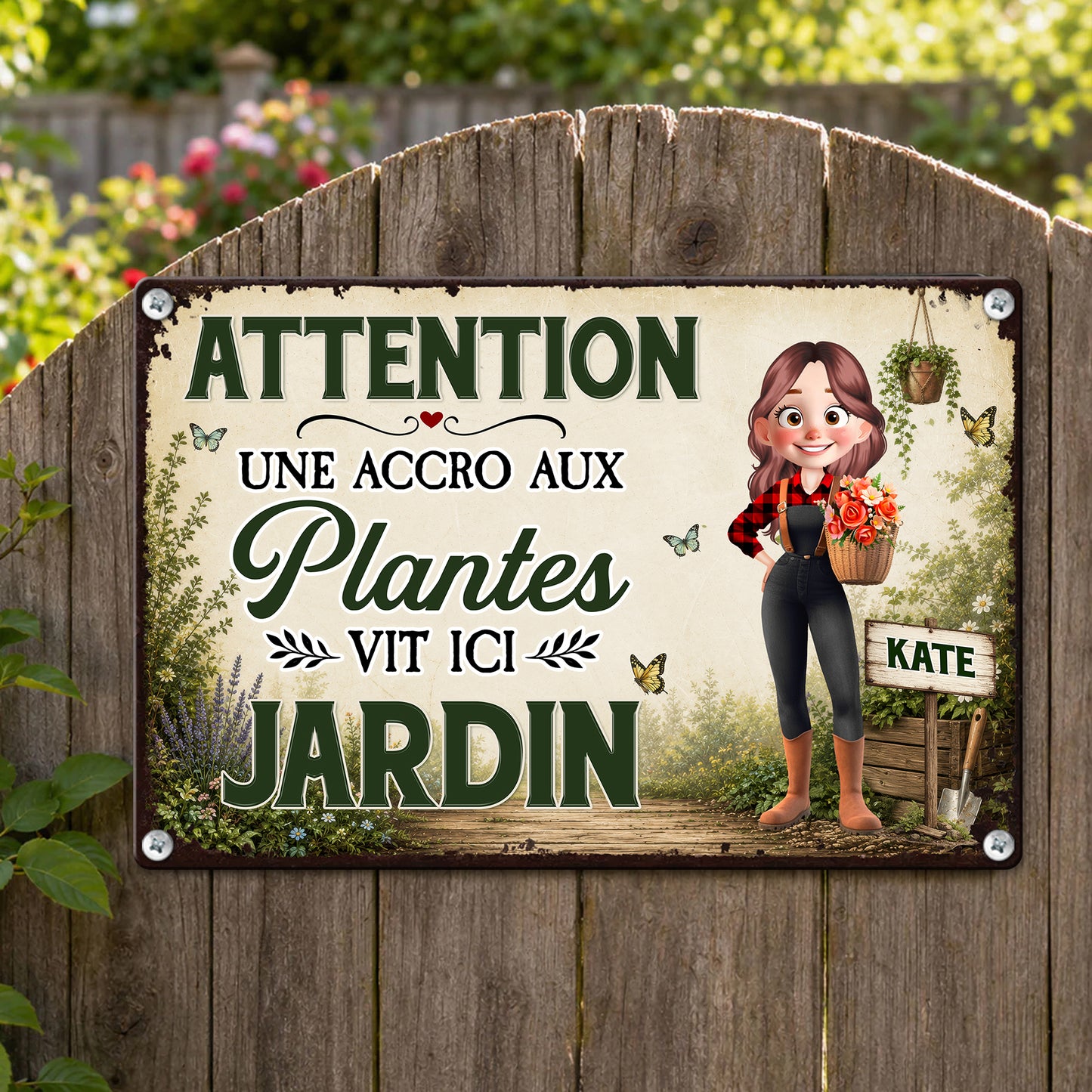 Attention ! Attention ! Une Accro Aux Plantes Vit Ici – Plaque En Métal Personnalisée