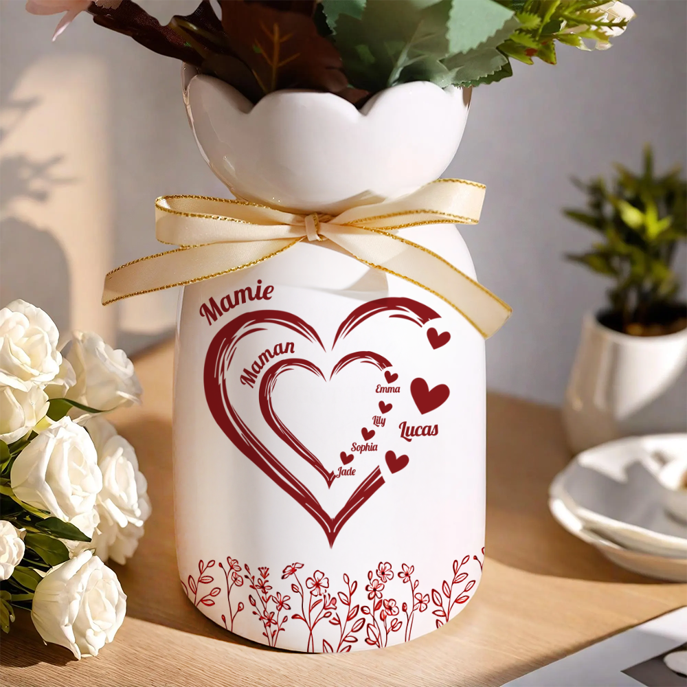 Maman Mamie Avec Coeur Rouge - Vase Décoratif Personnalisé Pour La Maison