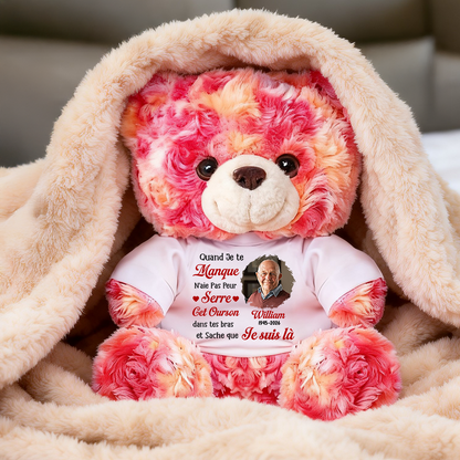 Quand Je Te Manque - Ours En Peluche en T-shirt Personnalisé avec Photo