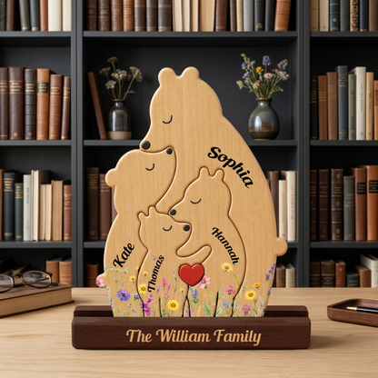 Puzzle Familial Personnalisé Avec Un Ours – Puzzle En Bois Personnalisé Avec Prénom Gravé