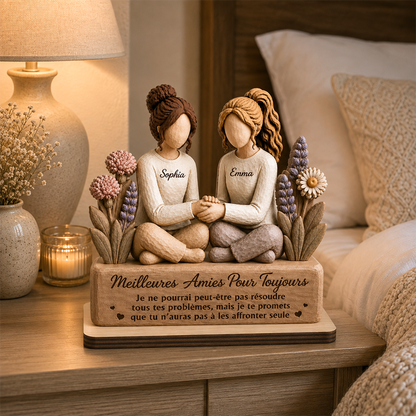 Meilleures Amies Pour La Vie – Plaque en Bois Personnalisée à 2 Couches avec Socle Plat