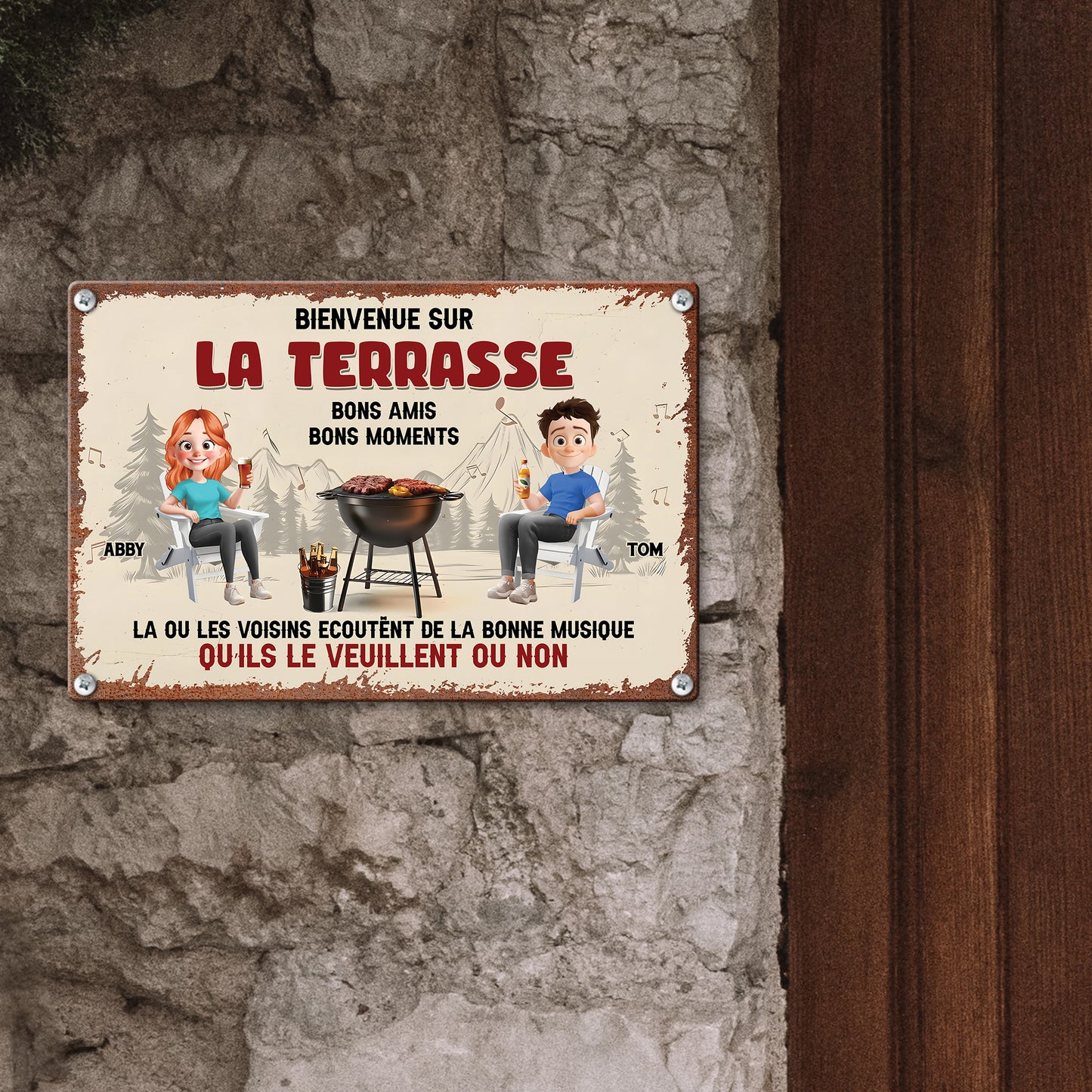 Bienvenue Sur La Terrasse – Plaque En Métal Personnalisée