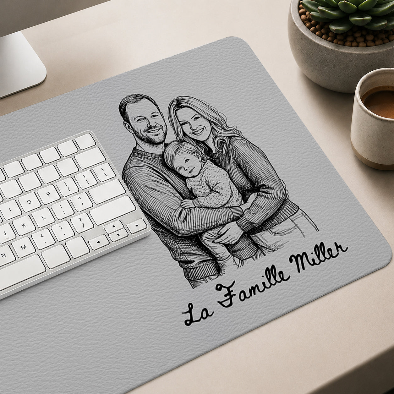 Personnalisé La Famille - Tapis De Bureau En Cuir PU Personnalisé