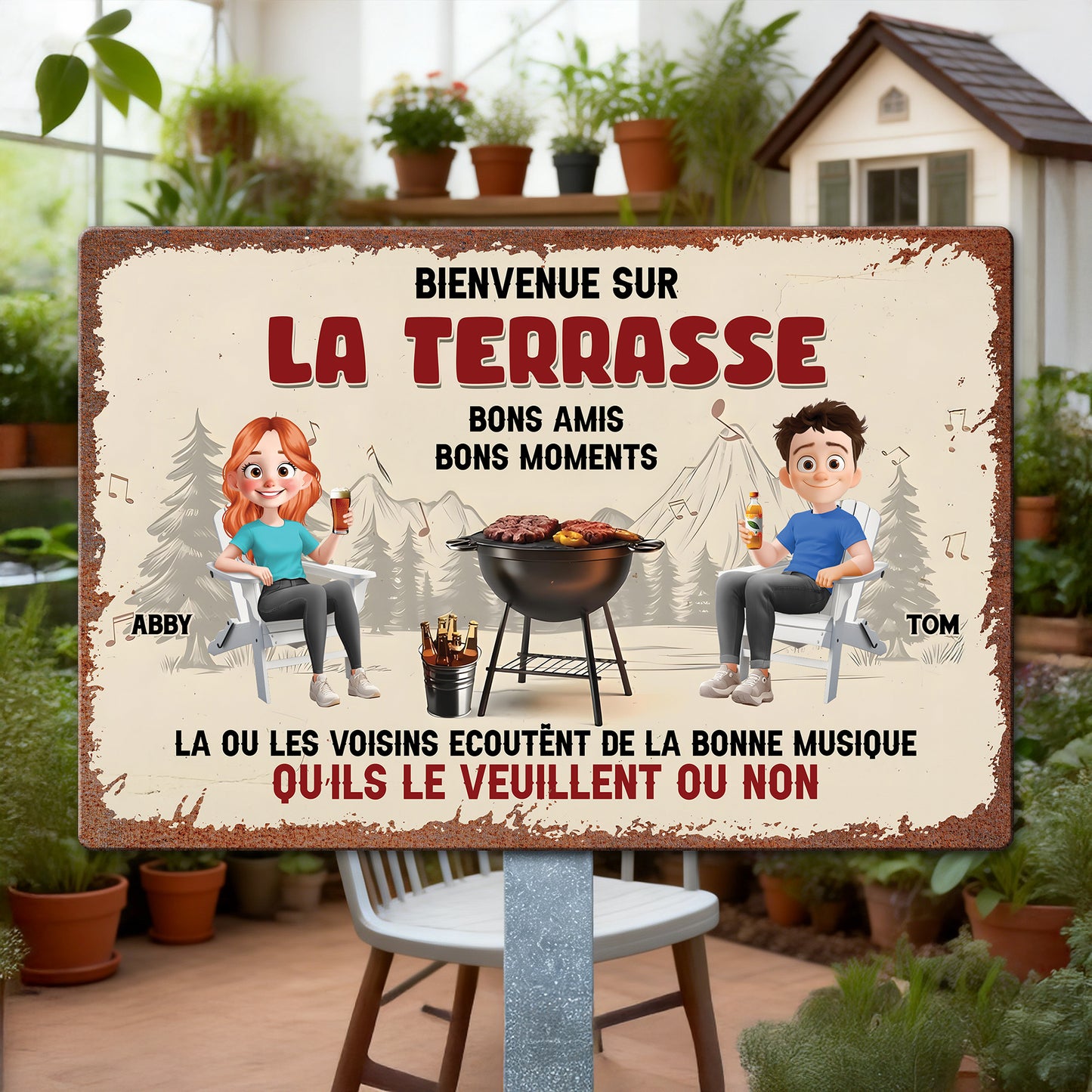 Bienvenue Sur La Terrasse – Plaque En Métal Personnalisée