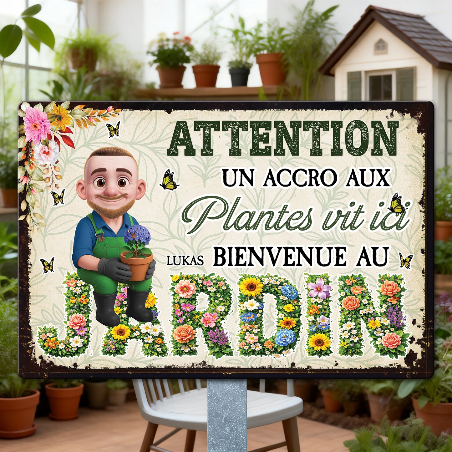 Attention ! Un Accro Aux Plantes Vit Ici – Plaque En Métal Personnalisée