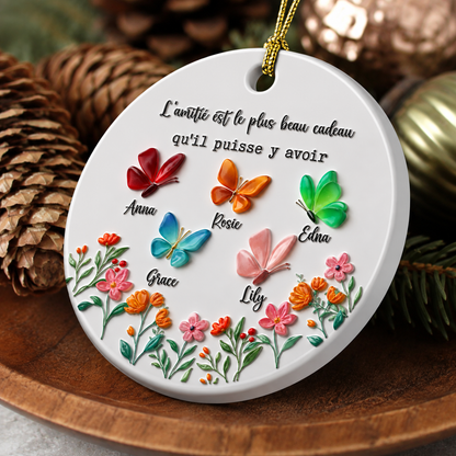 Il n’y A Pas De Plus Beau Cadeau Que L’amitié - Ornement Souvenir En Céramique Blanche Avec Effet Relief 3D