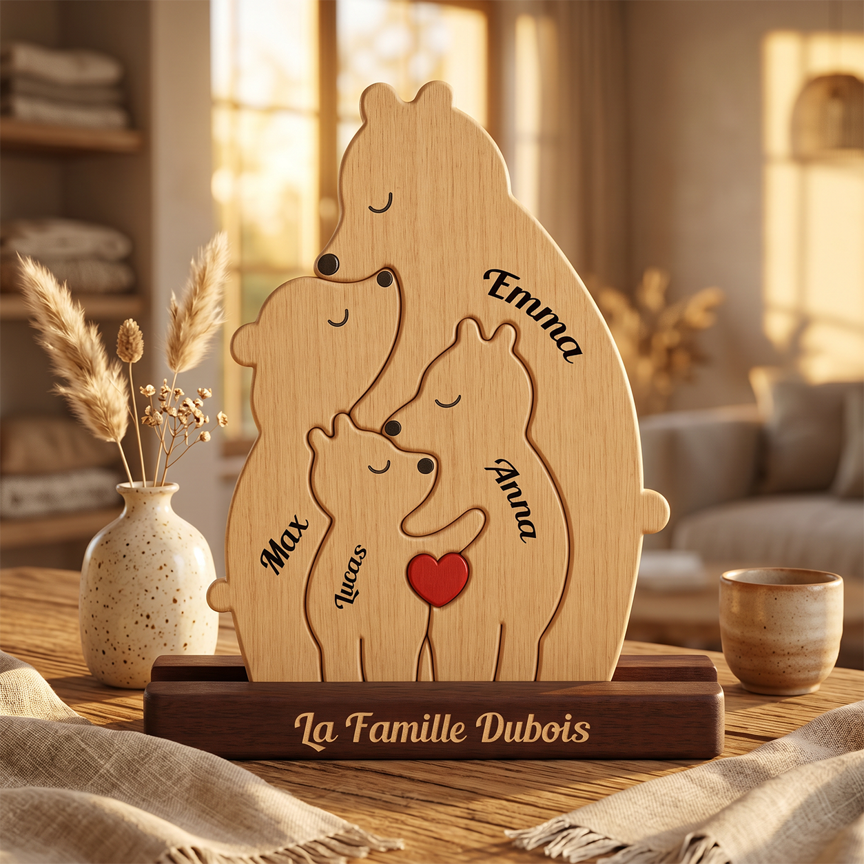 Familial Personnalisé Avec Un Ours – Puzzle En Bois Personnalisé Avec Prénom Gravé