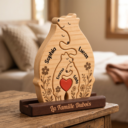 Puzzle Familial Personnalisé Fleur Ours – Puzzle En Bois Personnalisé Avec Prénom Gravé