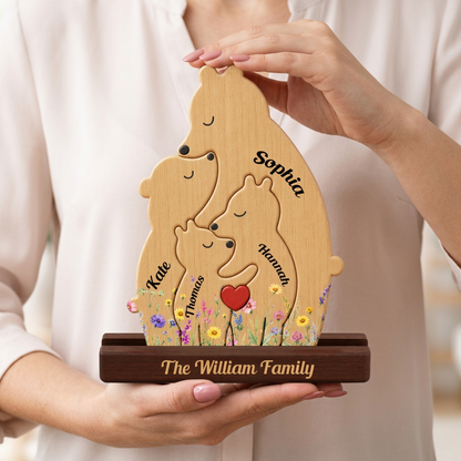 Puzzle Familial Personnalisé Avec Un Ours – Puzzle En Bois Personnalisé Avec Prénom Gravé